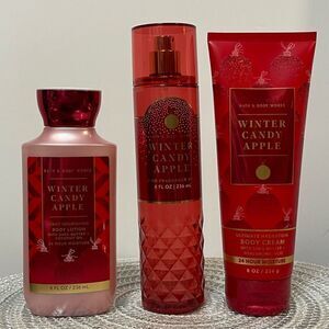 BBW Winter Candy Apple body Lotion, body cream and fragrance mist set of 3 NWT